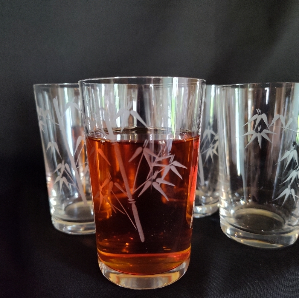 Noritake Sasaki Etched Crystal Bamboo Juice Glasses, Japan, Set Of Six - Picture 3 of 5